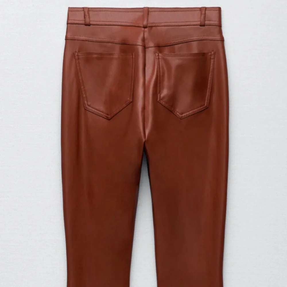 Zara Faux Leather Red Pants with Side Ankle Zippers Womens Size M - Picture 4 of 13